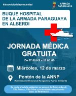 PRIMERA NAVEGACIÓN DEL BUQUE HOSPITAL DE LA ARMADA PARAGUAYA LLEVARÁ ASISTENCIA MÉDICA A LA CIUDAD DE ALBERDI